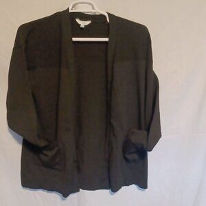 Black Minimalist Casual Long Sleeve Open Front Pocket Cardigan Sweater Womens L